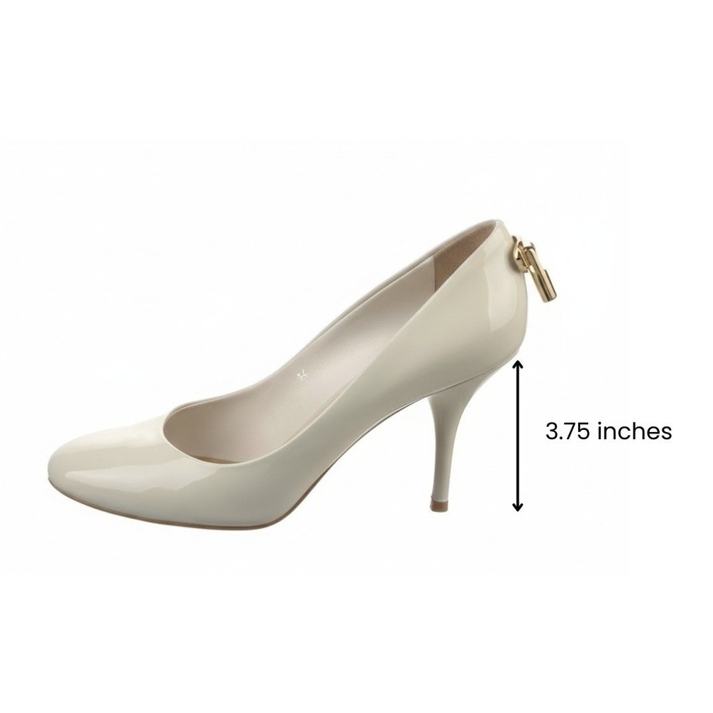 Louis Vuitton Patent Leather Pumps Round Toe Heels Size 37.5 Nude Beige - Picture 5 of 10